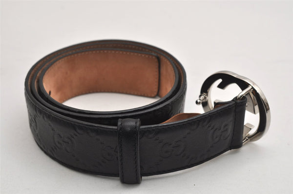 Auth GUCCI Guccissima Interlocking Belt GG Leather 80cm 31.5" 368186 Black 0087K