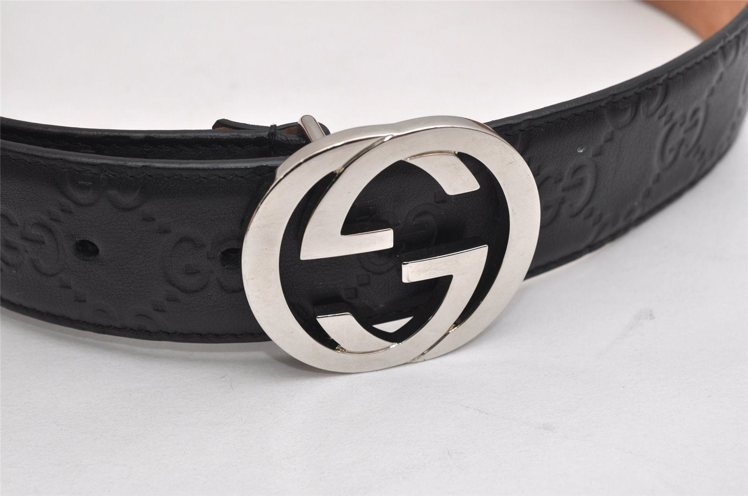 Auth GUCCI Guccissima Interlocking Belt GG Leather 80cm 31.5