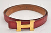 Authentic HERMES Mini Constance Leather Belt Size 65cm 25.6" Red Brown Box 0088K