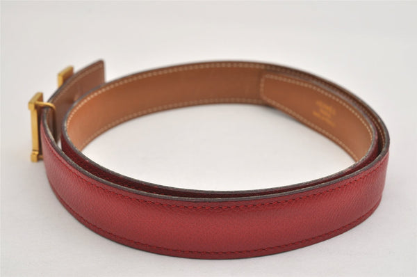 Authentic HERMES Mini Constance Leather Belt Size 65cm 25.6" Red Brown Box 0088K