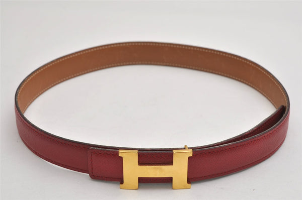 Authentic HERMES Mini Constance Leather Belt Size 65cm 25.6" Red Brown Box 0088K