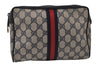 Authentic GUCCI Sherry Line Clutch Hand Bag Purse GG PVC Leather Navy Blue 0090J