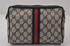 Authentic GUCCI Sherry Line Clutch Hand Bag Purse GG PVC Leather Navy Blue 0090J