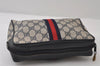 Authentic GUCCI Sherry Line Clutch Hand Bag Purse GG PVC Leather Navy Blue 0090J