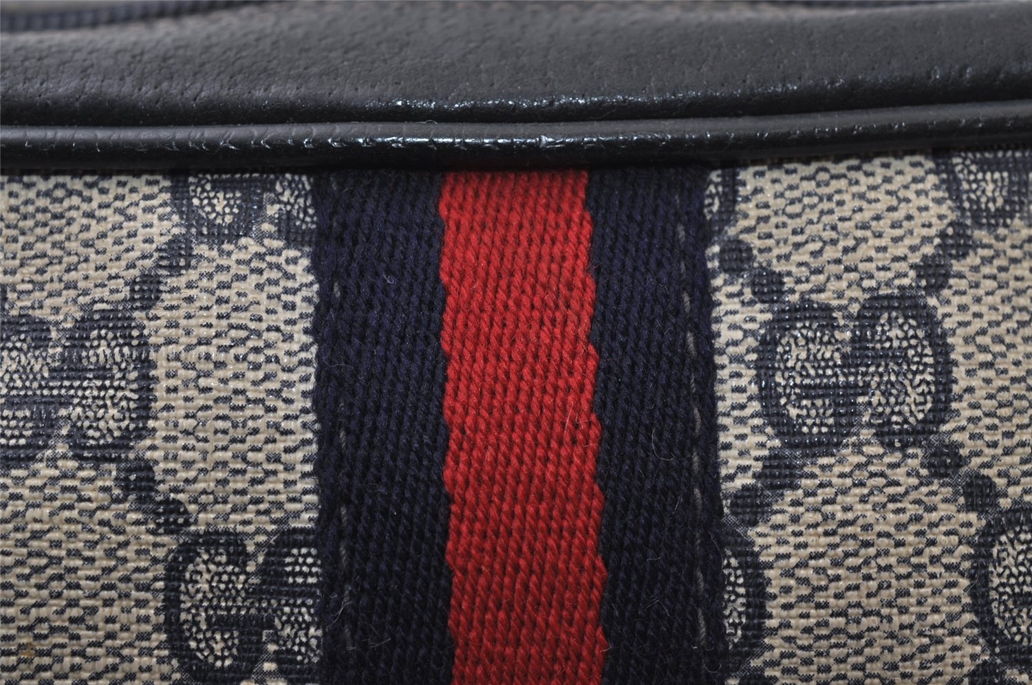 Authentic GUCCI Sherry Line Clutch Hand Bag Purse GG PVC Leather Navy Blue 0090J