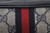 Authentic GUCCI Sherry Line Clutch Hand Bag Purse GG PVC Leather Navy Blue 0090J