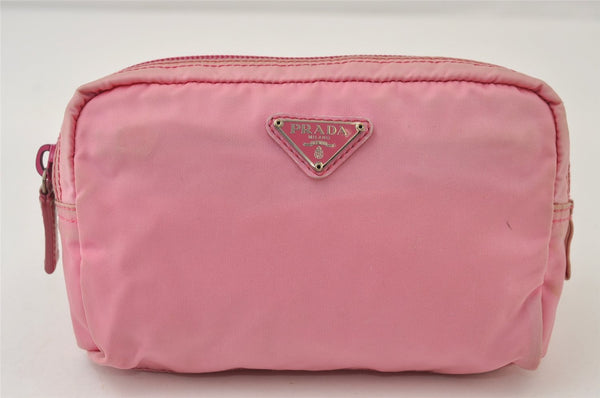Authentic PRADA Vintage Nylon Tessuto Leather Pouch Purse Pink 0094J