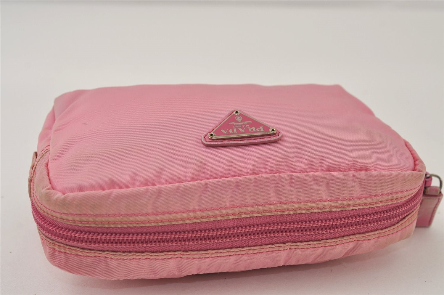 Authentic PRADA Vintage Nylon Tessuto Leather Pouch Purse Pink 0094J