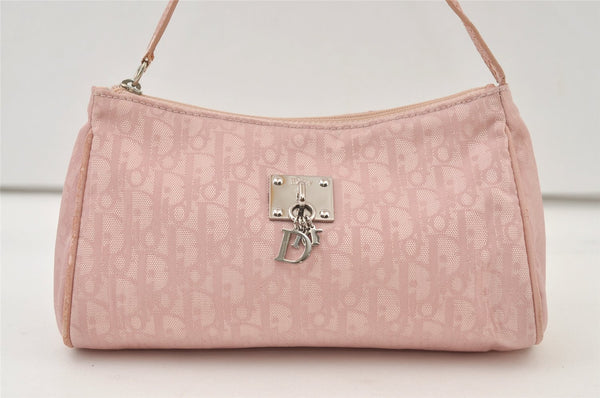 Authentic Christian Dior Trotter Vintage Hand Bag Purse Nylon Leather Pink 0094K