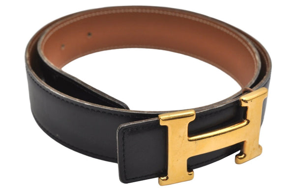 Authentic HERMES Constance Leather Belt Size 68cm 26.8" Black Brown 0095K