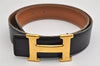 Authentic HERMES Constance Leather Belt Size 68cm 26.8" Black Brown 0095K