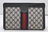 Authentic GUCCI Sherry Line Clutch Hand Bag Purse GG PVC Leather Navy Blue 0096J