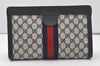 Authentic GUCCI Sherry Line Clutch Hand Bag Purse GG PVC Leather Navy Blue 0096J
