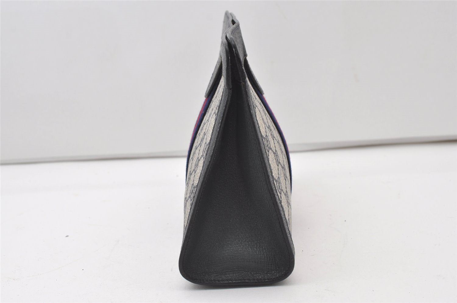 Authentic GUCCI Sherry Line Clutch Hand Bag Purse GG PVC Leather Navy Blue 0096J