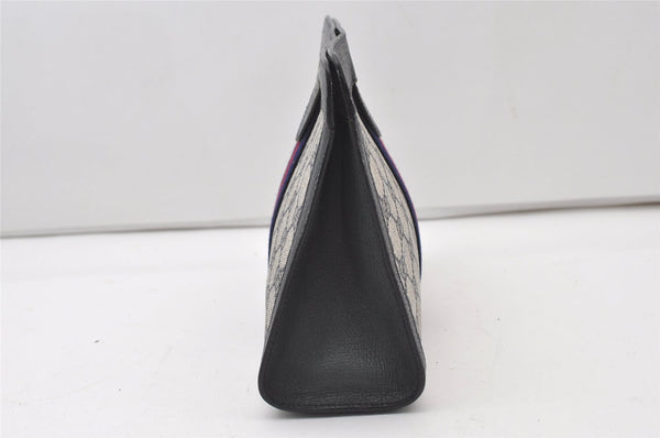 Authentic GUCCI Sherry Line Clutch Hand Bag Purse GG PVC Leather Navy Blue 0096J