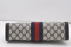 Authentic GUCCI Sherry Line Clutch Hand Bag Purse GG PVC Leather Navy Blue 0096J