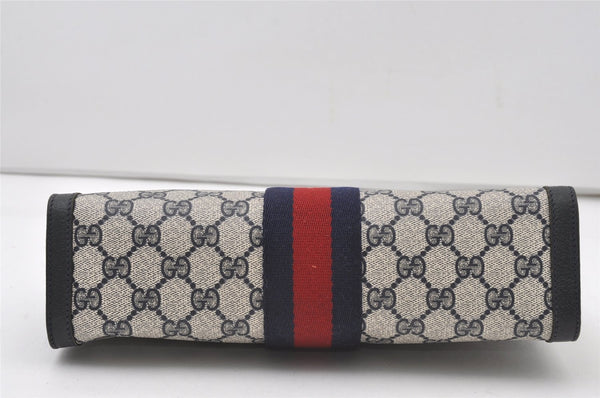 Authentic GUCCI Sherry Line Clutch Hand Bag Purse GG PVC Leather Navy Blue 0096J