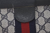 Authentic GUCCI Sherry Line Clutch Hand Bag Purse GG PVC Leather Navy Blue 0096J