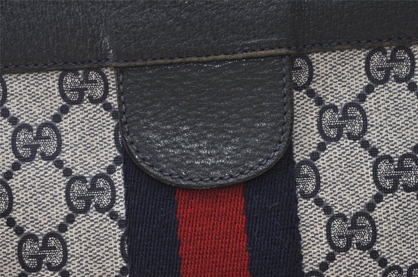 Authentic GUCCI Sherry Line Clutch Hand Bag Purse GG PVC Leather Navy Blue 0096J