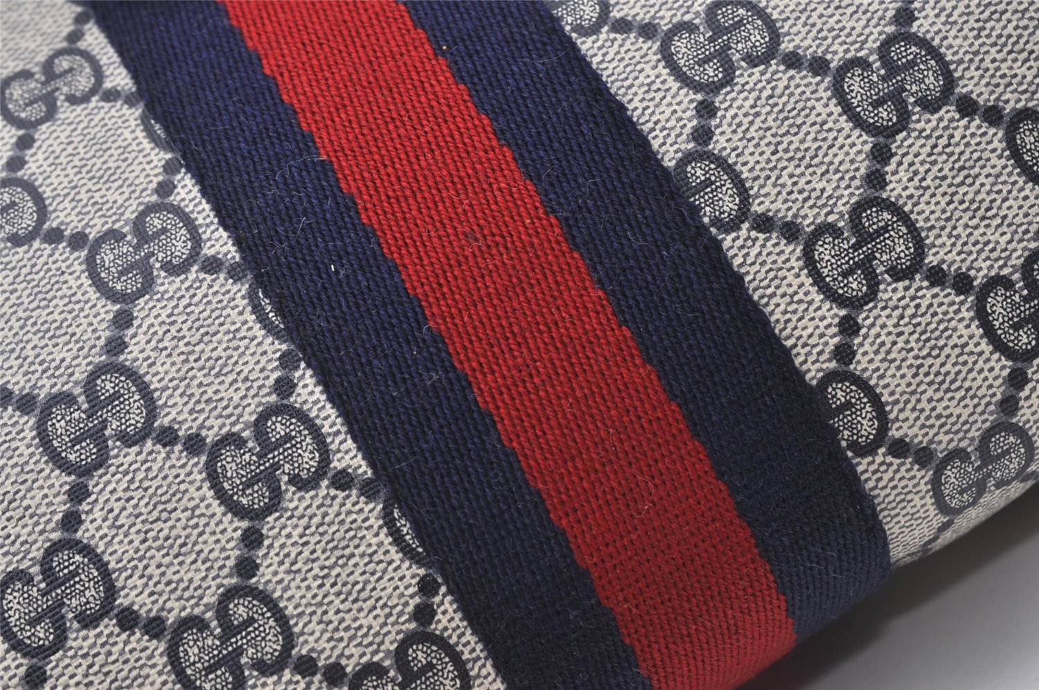 Authentic GUCCI Sherry Line Clutch Hand Bag Purse GG PVC Leather Navy Blue 0096J