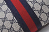 Authentic GUCCI Sherry Line Clutch Hand Bag Purse GG PVC Leather Navy Blue 0096J