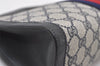 Authentic GUCCI Sherry Line Clutch Hand Bag Purse GG PVC Leather Navy Blue 0096J