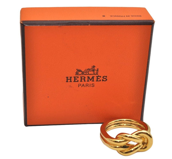 Authentic HERMES Scarf Ring Atame Circle Design Gold Tone Box 0096K