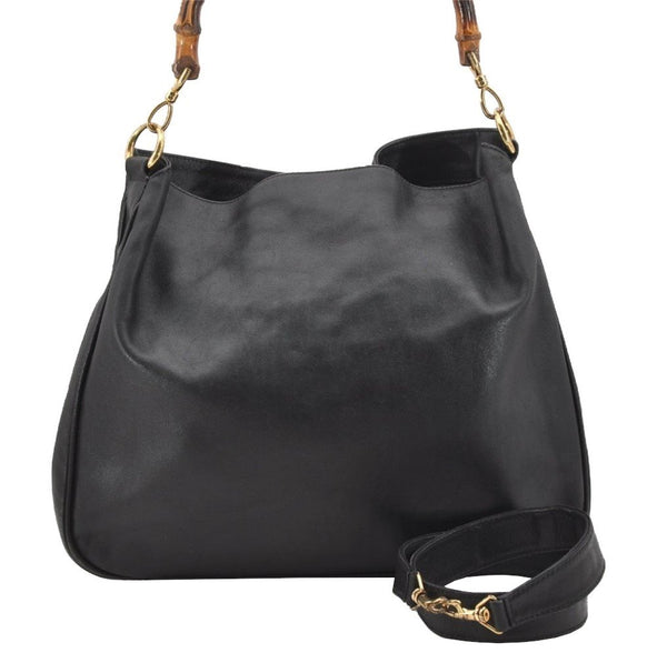 Authentic GUCCI Bamboo 2Way Shoulder Hand Bag Leather Black Junk 0098J