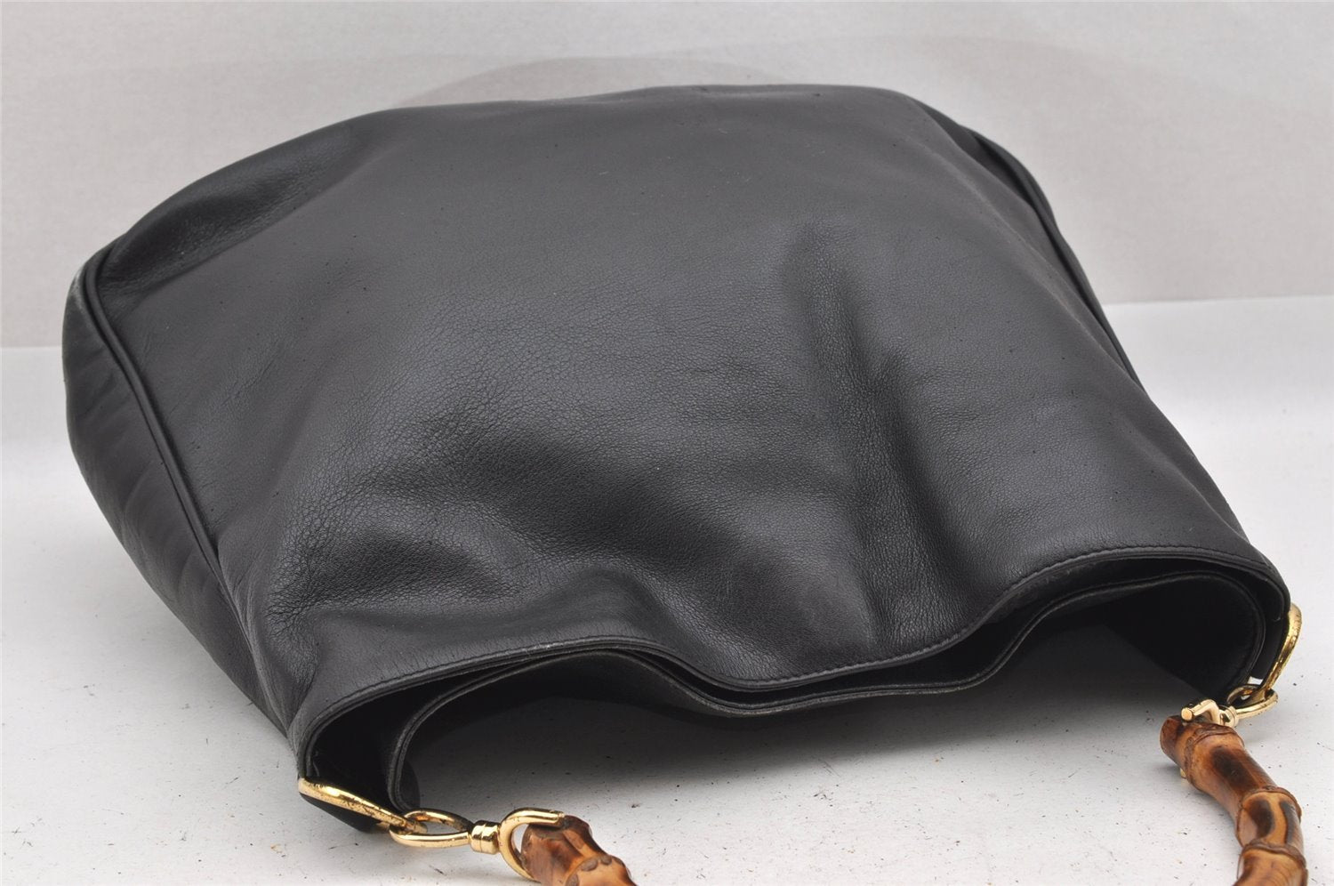 Authentic GUCCI Bamboo 2Way Shoulder Hand Bag Leather Black Junk 0098J