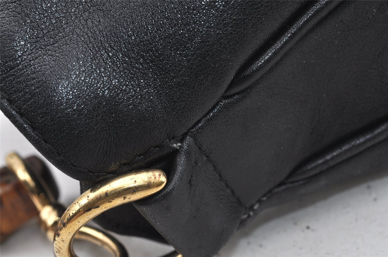 Authentic GUCCI Bamboo 2Way Shoulder Hand Bag Leather Black Junk 0098J
