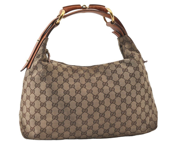 Authentic GUCCI Horsebit Shoulder Hand Bag GG Canvas Leather 115867 Brown 0100J