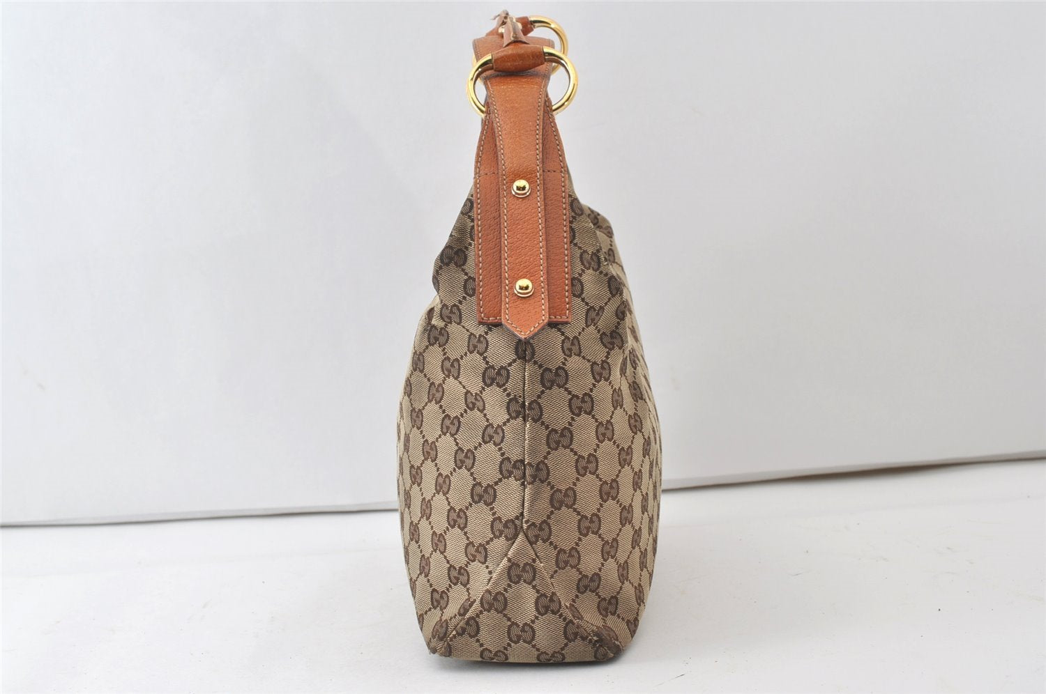 Authentic GUCCI Horsebit Shoulder Hand Bag GG Canvas Leather 115867 Brown 0100J