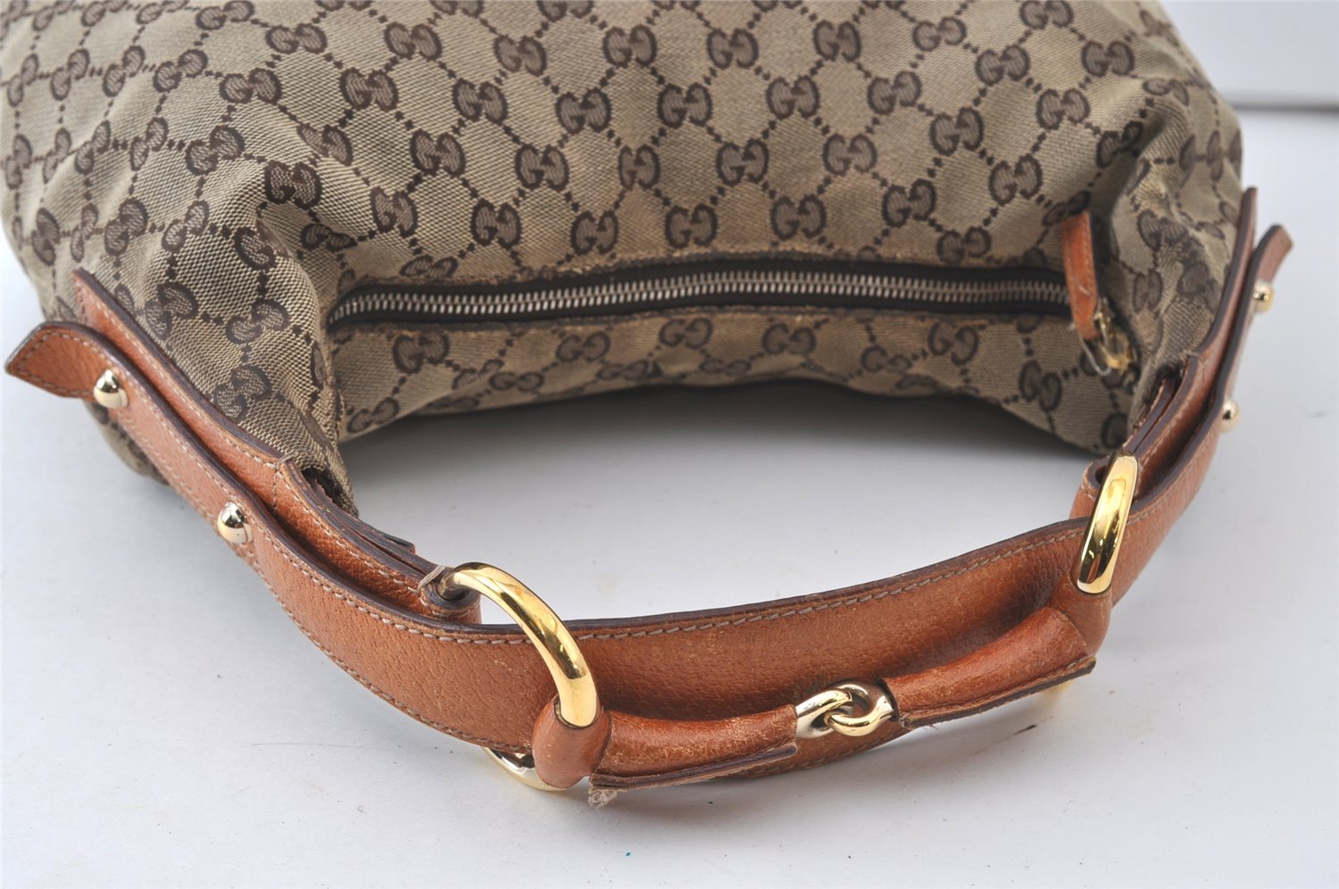 Authentic GUCCI Horsebit Shoulder Hand Bag GG Canvas Leather 115867 Brown 0100J