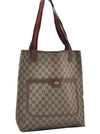 Authentic GUCCI Web Sherry Line Shoulder Tote Bag GG PVC Leather Brown 0101J