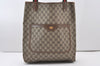 Authentic GUCCI Web Sherry Line Shoulder Tote Bag GG PVC Leather Brown 0101J