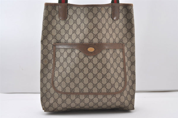 Authentic GUCCI Web Sherry Line Shoulder Tote Bag GG PVC Leather Brown 0101J
