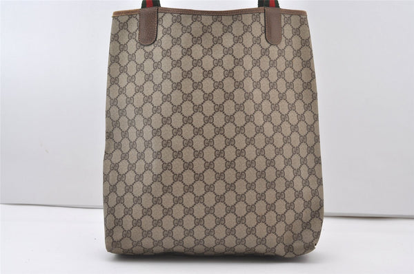 Authentic GUCCI Web Sherry Line Shoulder Tote Bag GG PVC Leather Brown 0101J