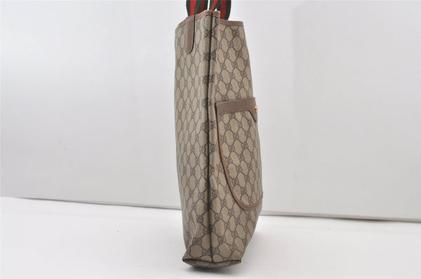Authentic GUCCI Web Sherry Line Shoulder Tote Bag GG PVC Leather Brown 0101J