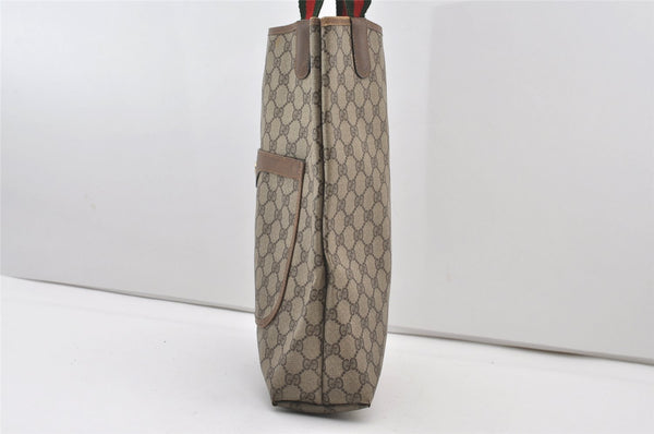 Authentic GUCCI Web Sherry Line Shoulder Tote Bag GG PVC Leather Brown 0101J