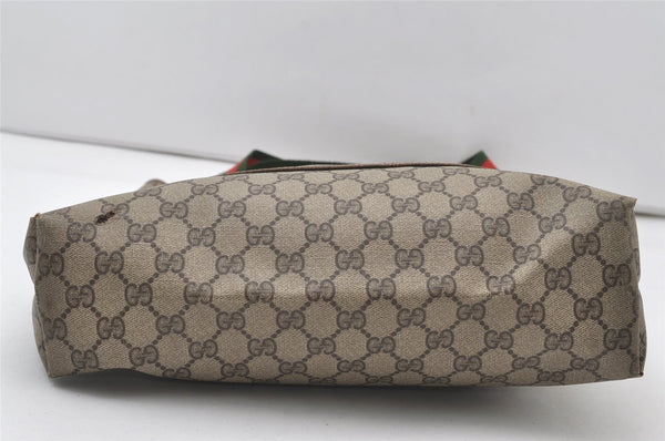 Authentic GUCCI Web Sherry Line Shoulder Tote Bag GG PVC Leather Brown 0101J