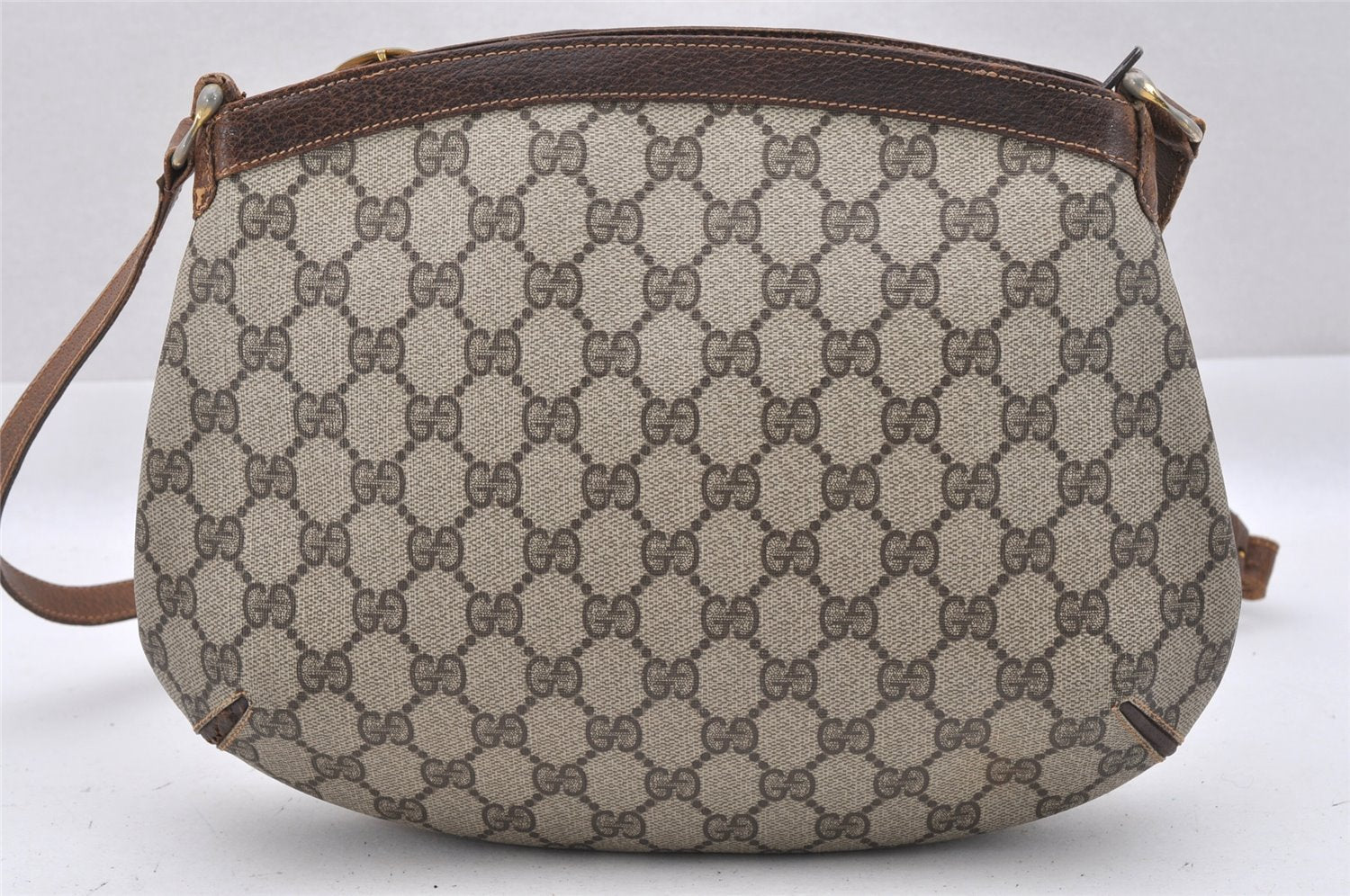 Authentic GUCCI Web Sherry Line Shoulder Cross Bag GG PVC Leather Brown 0104J