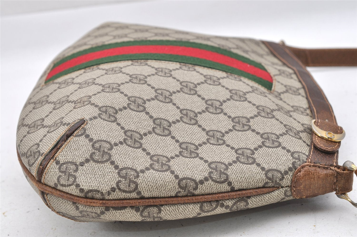 Authentic GUCCI Web Sherry Line Shoulder Cross Bag GG PVC Leather Brown 0104J