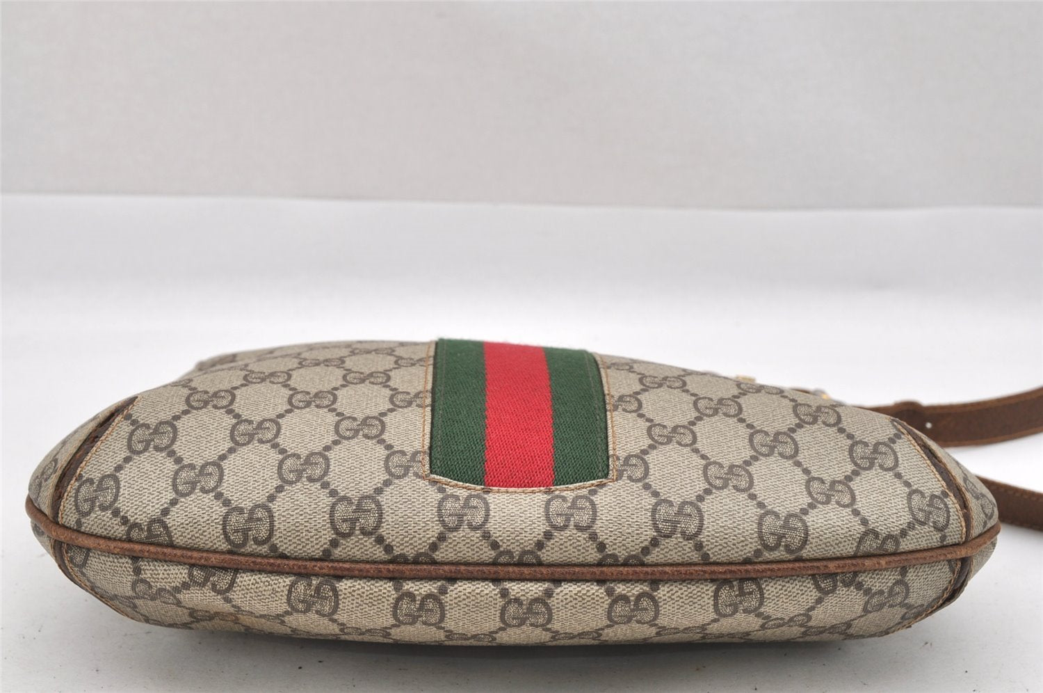 Authentic GUCCI Web Sherry Line Shoulder Cross Bag GG PVC Leather Brown 0104J