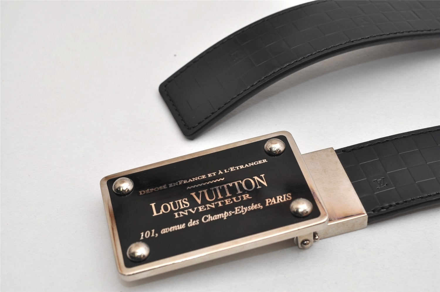 Auth Louis Vuitton Ceinture Inventeur Reversible Belt Black 35.4