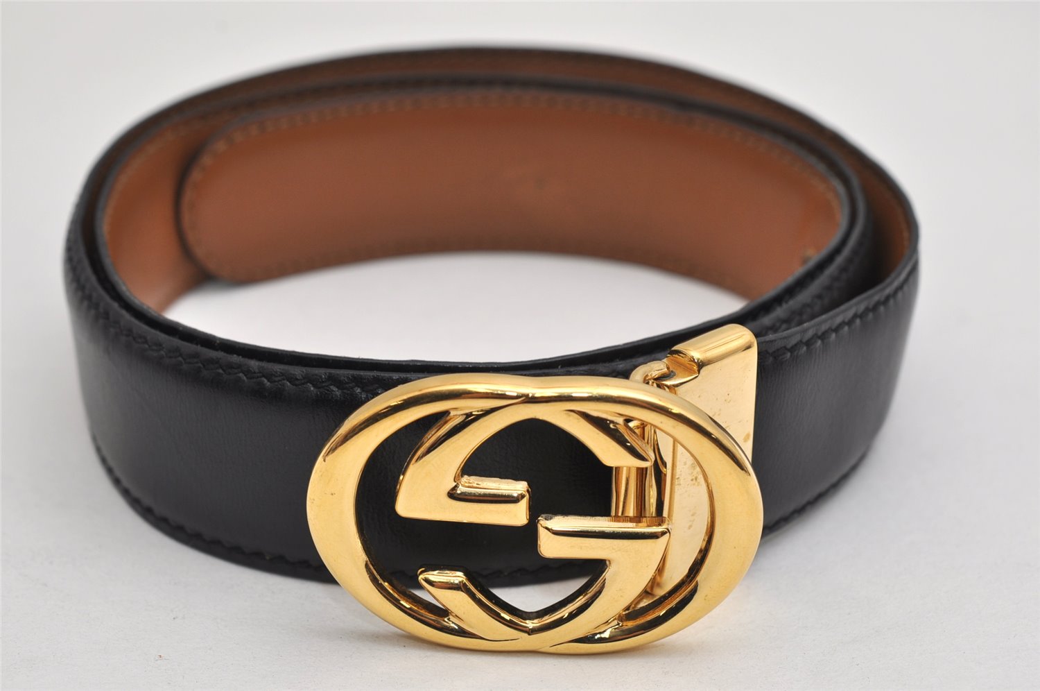 Authentic GUCCI Interlocking G Belt Leather 77.5-82.5cm 30.5-32.5