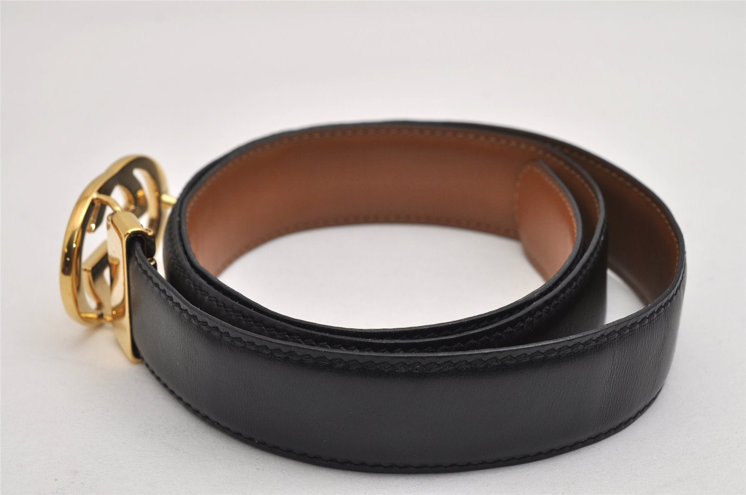 Authentic GUCCI Interlocking G Belt Leather 77.5-82.5cm 30.5-32.5