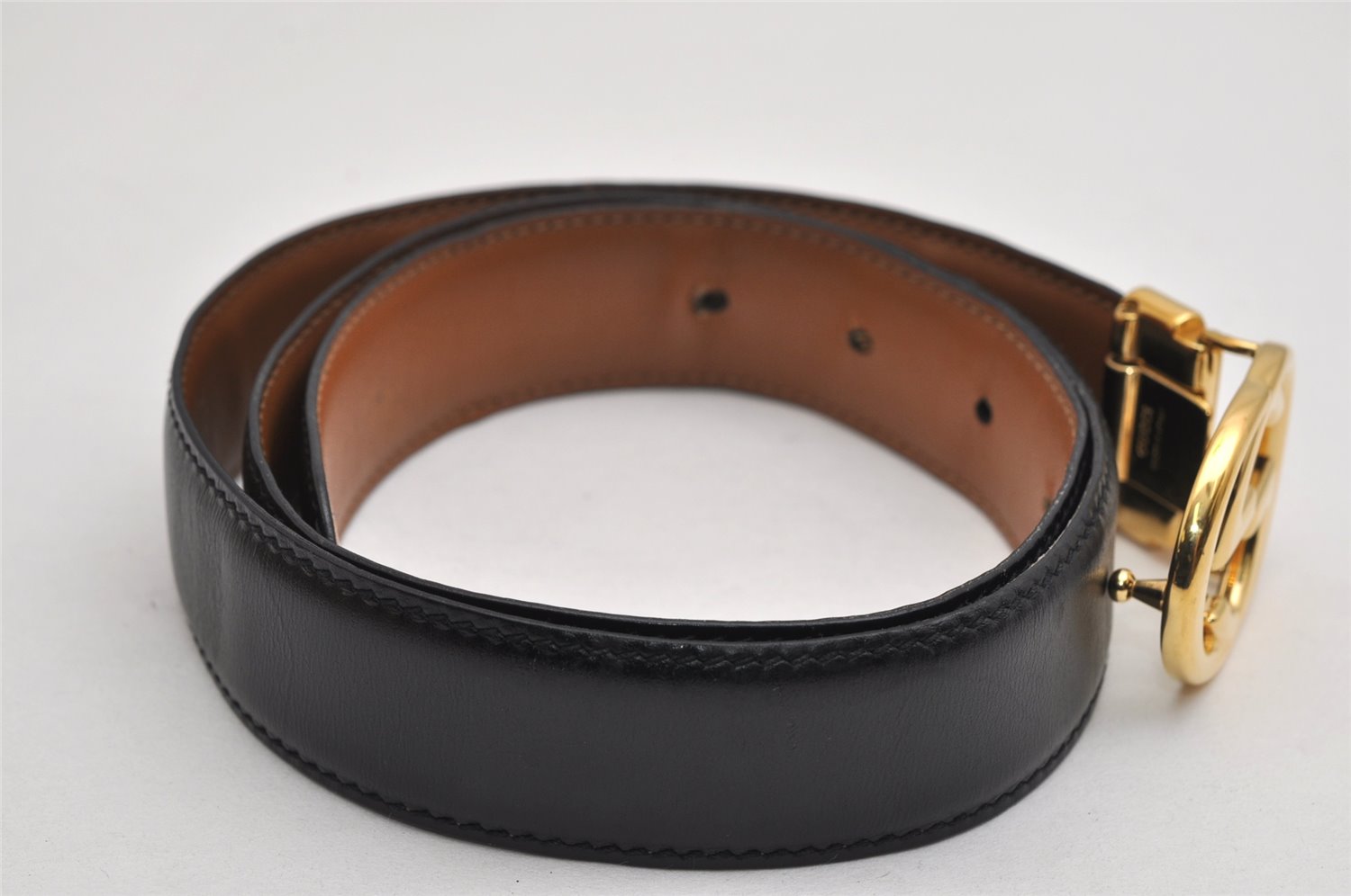 Authentic GUCCI Interlocking G Belt Leather 77.5-82.5cm 30.5-32.5