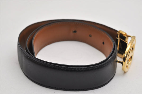 Authentic GUCCI Interlocking G Belt Leather 77.5-82.5cm 30.5-32.5" Black 0105K
