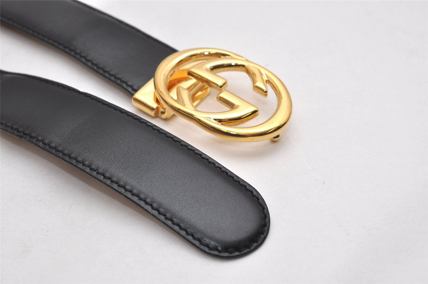 Authentic GUCCI Interlocking G Belt Leather 77.5-82.5cm 30.5-32.5