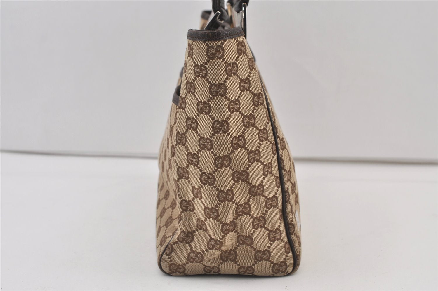 Authentic GUCCI Web Sherry Line Tote Bag GG Canvas Leather 145758 Brown 0106K